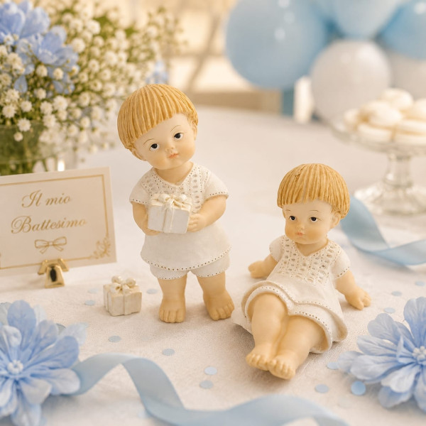 Segnaposto Bambino Resina 4x6cm Set 2 Pose - Statuine Neonato Bianco Regalo Bomboniera Nascita Compleanno