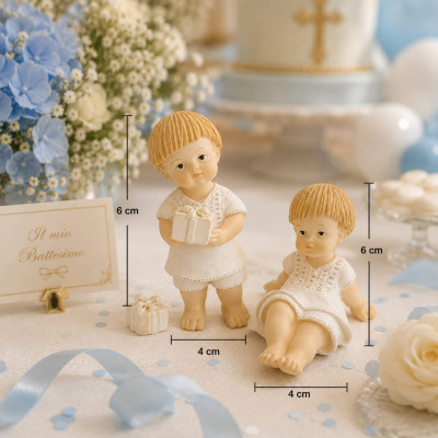 Segnaposto Bambino Resina 4x6cm Set 2 | Statuine Bianco Regalo Bomboniera