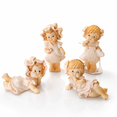 Segnaposto Bambina Resina 4x6cm Set 4 | Statuine Rosa Avorio Bomboniera