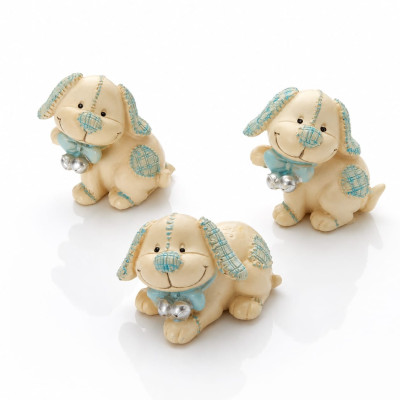 Segnaposto Cagnolino Resina 3x5cm Set 3 | Azzurro Patchwork Bomboniera