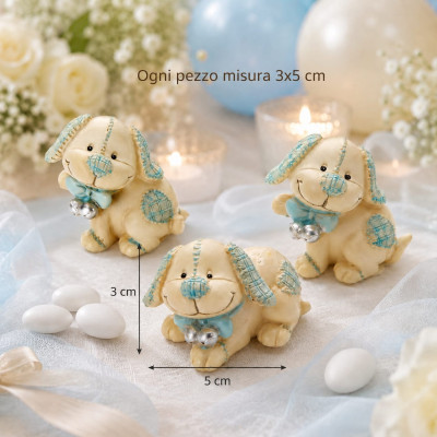 Segnaposto Cagnolino Resina 3x5cm Set 3 | Azzurro Patchwork Bomboniera