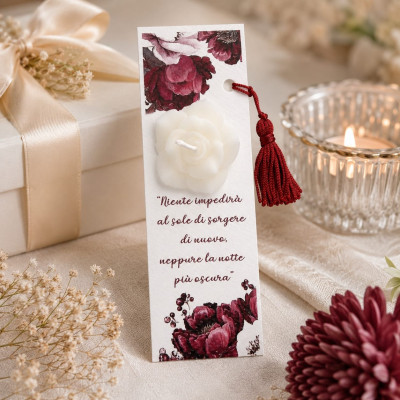 Segnaposto Personalizzato con Candela Rosa | Cartoncino Floreale 15x5 cm