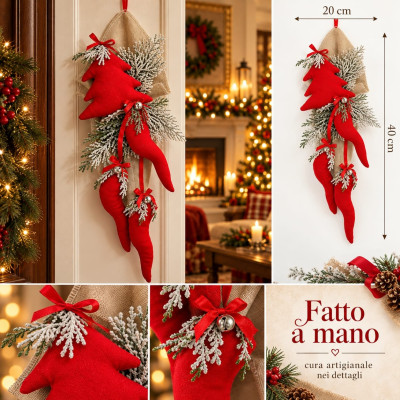 Cornucopia Fuoriporta Portafortuna Natale in Tessuto 20x40 cm