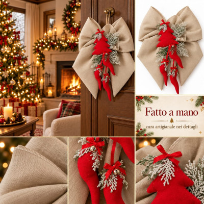 Fuoriporta Natalizio in Tessuto 40x50 cm con Cornucopia Portafortuna
