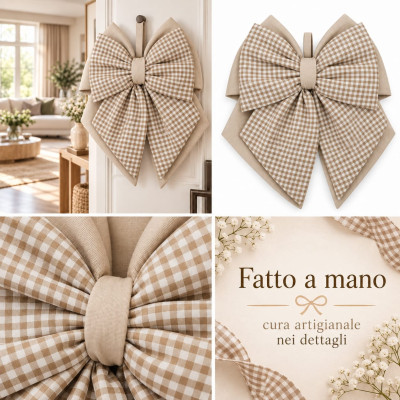 Fiocco Fuoriporta in Cotone Fatto a Mano 35x40 cm | Beige Vichy