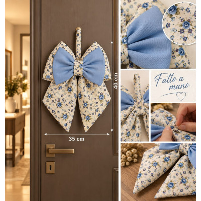 Fiocco Fuoriporta in Cotone Fatto a Mano 35x40 cm | Floreale Celeste
