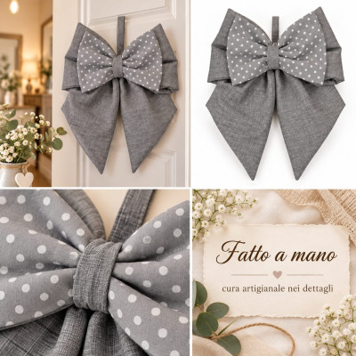Fiocco Fuoriporta in Cotone Fatto a Mano 35x40 cm | Grigio a Pois