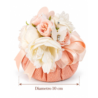Pouf Decorativo con Fiori Fatto a Mano 10 cm | Rosa Pesca e Fucsia