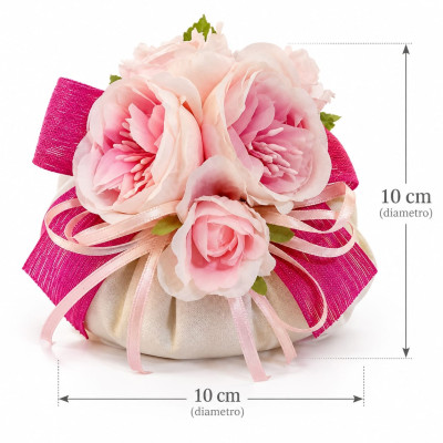 Pouf Decorativo con Fiori Fatto a Mano 10 cm | Rosa Pesca e Fucsia